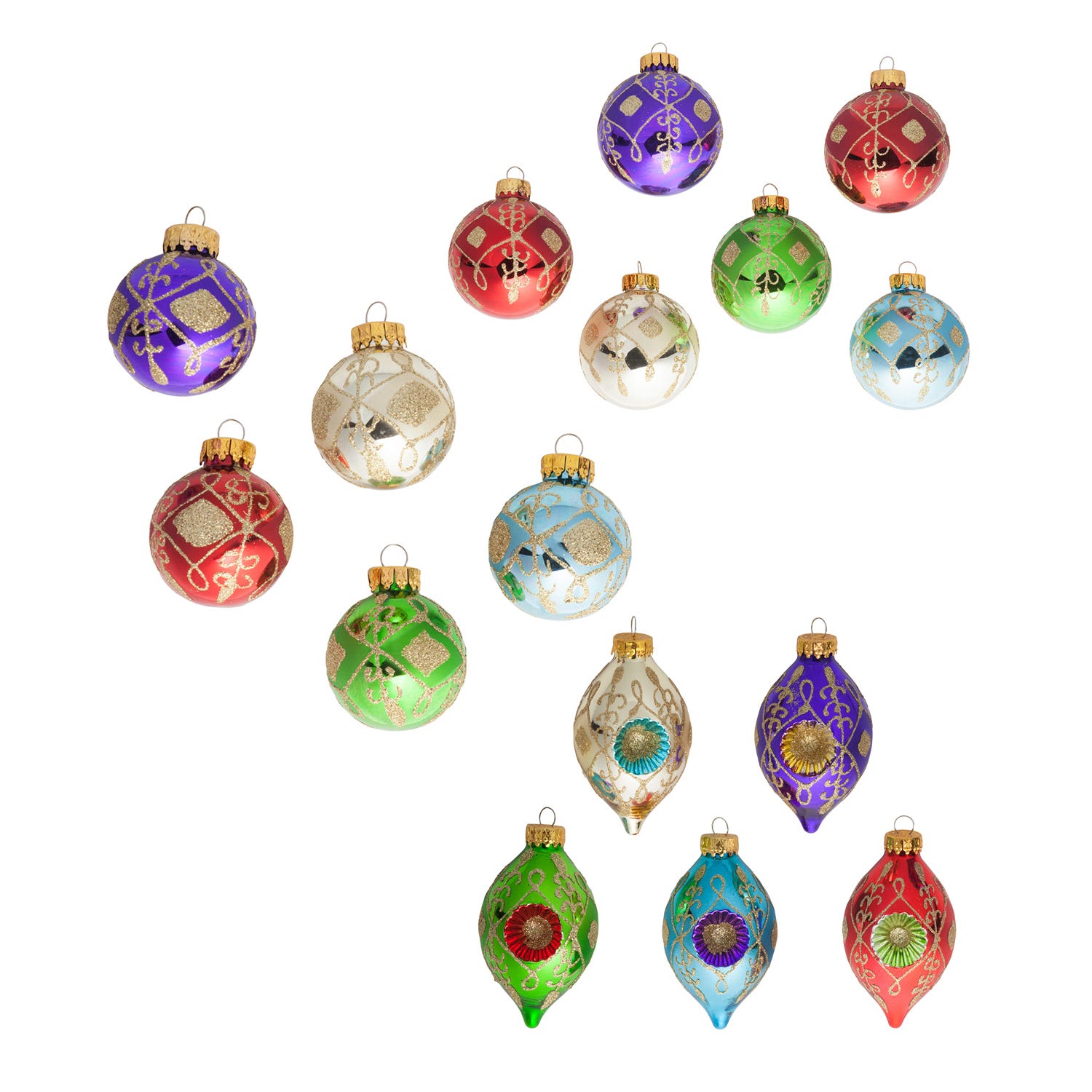 80MM Glass Peacock Ball, Finial and Onion Ornaments, 3 Assorted