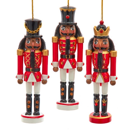 6" Red and White African American Nutcracker Ornaments, 3 Assorted