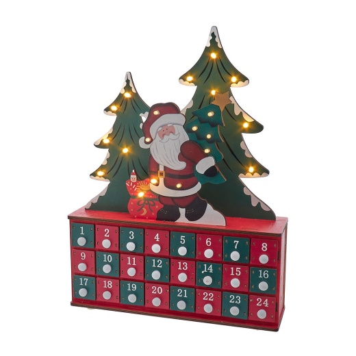 15.75" Battery Operated Wooden LED Lighted Advent Calendar