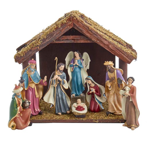 Nativity Set with Wooden Stable, 8-Pieces