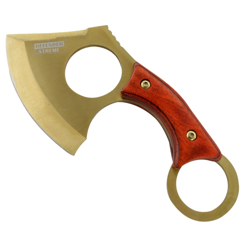 Defender-Xtreme 6.5" Gold Hunting Mini Axe 3Cr13 Stainless Steel Wood Handle