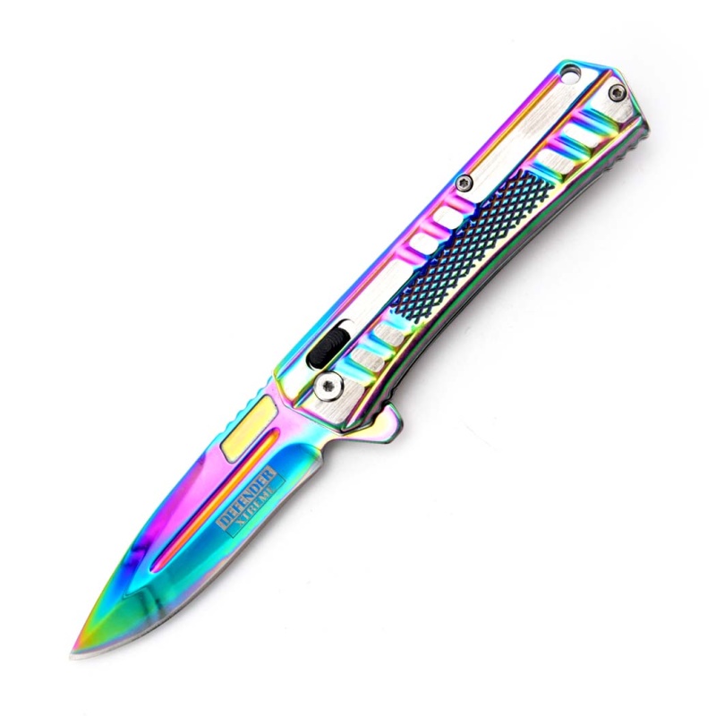 8.25" Defender Xtreme Rainbow Titanium Folding Spring Assisted Knife