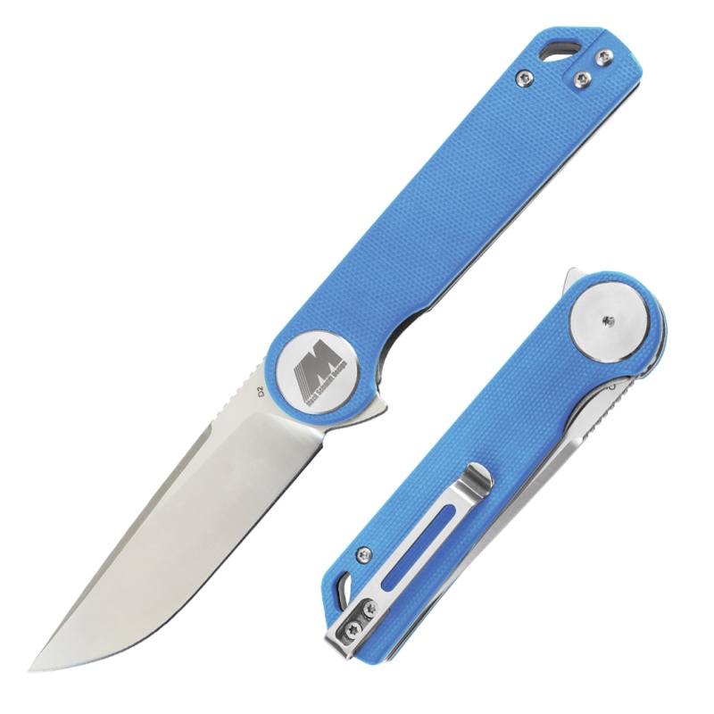 8" Stain Finish D2 Blade Blue G10 Handle Ball Bearing Folding Knife With Box