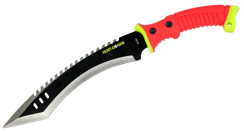 16" Hunt-Down Full Tang Hunting Knife With Red/Neon Green Rubber Handle
