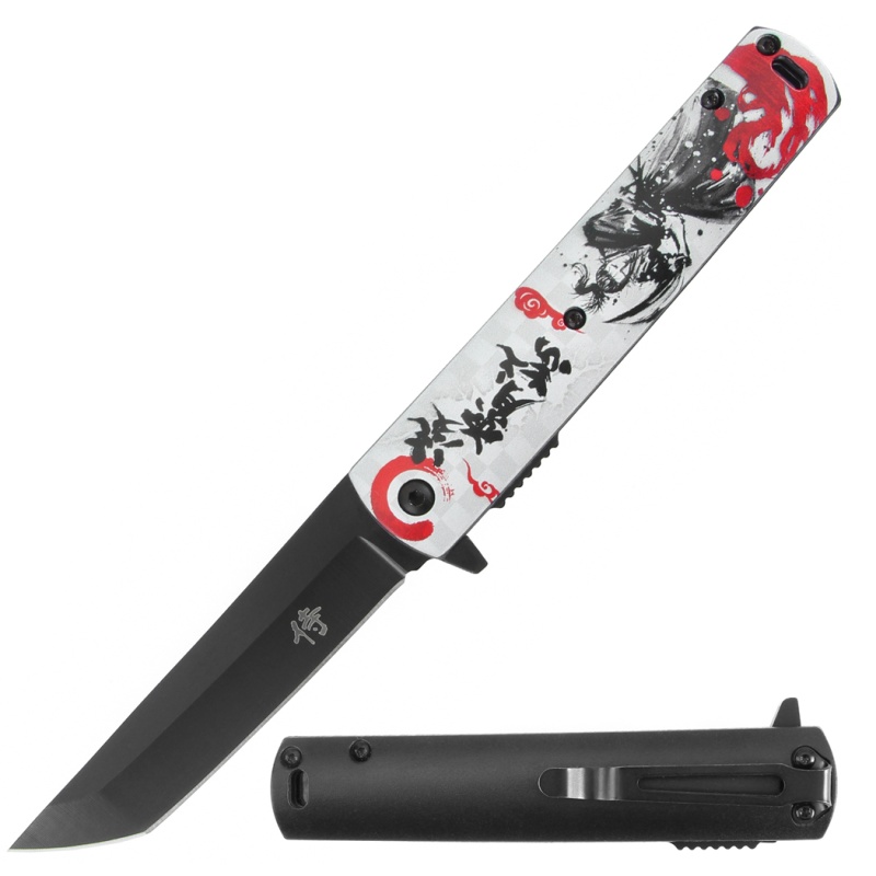 Defender 4.5" Assistant Opening 3D Printed Warrior Folding Knife With Belt Clip