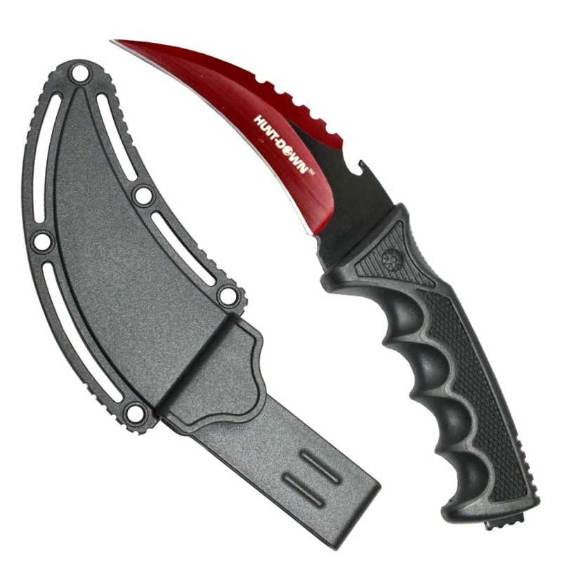 Hunt-Down 8.5" Red & Black Karambit Knife W/ Black Handle & Sheath Fixed Blade
