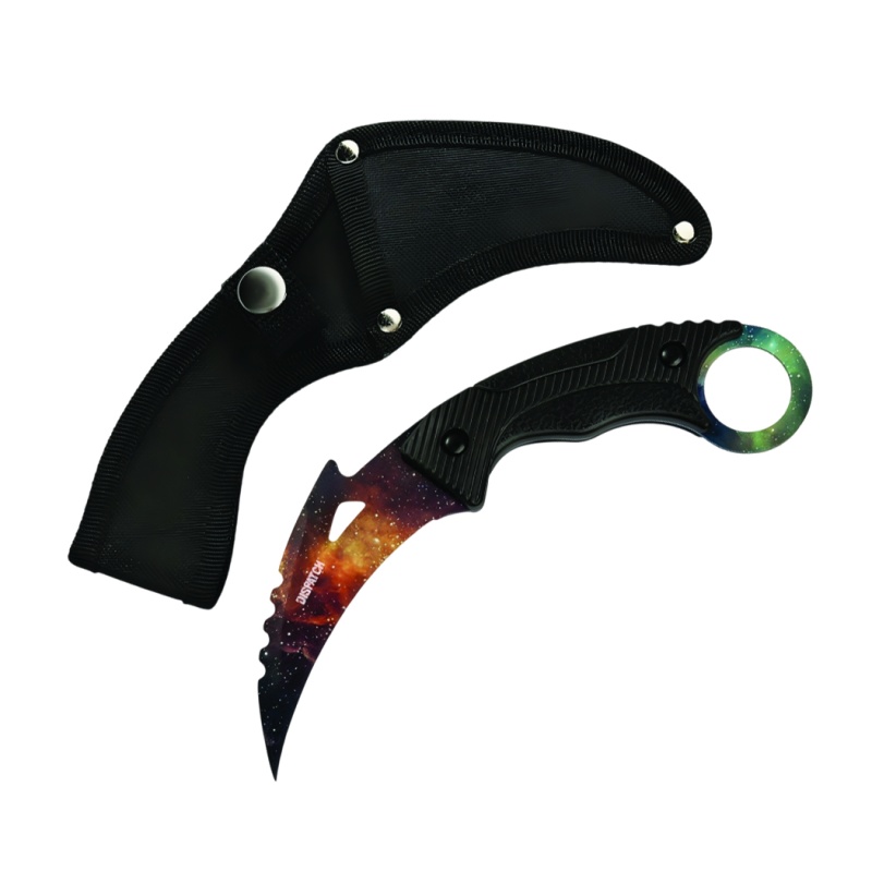 7.5" Dispatch Yellow Starry Sky Pattern Karambit Hunting Knife With Sheath