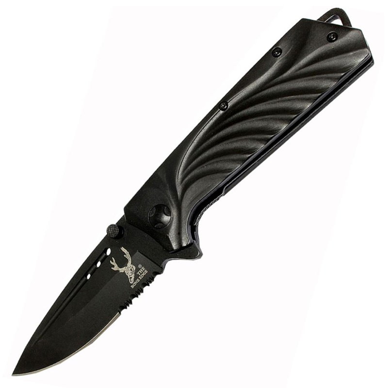 The Bone Edge Collection Black Spring Assisted Folding Knife With Belt Clip