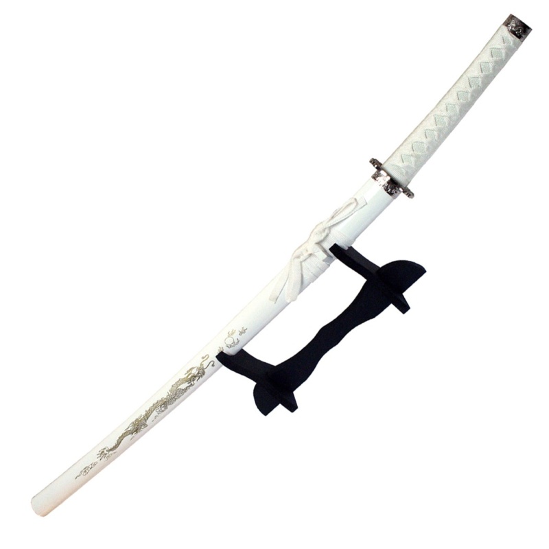 39.5" White Dragon Design Samurai Katana Sword With Stand