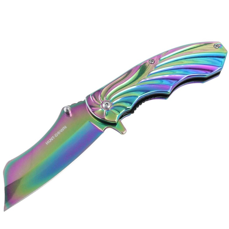 Hunt Down 7" Mixed Color Stainless Steel Spring Assisted Knives With Belt Clip