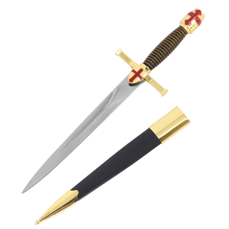 Defender Xtreme 15.35" Crusader Stainless Steel Dagger With Gold & Black Zinc Alloy Handle