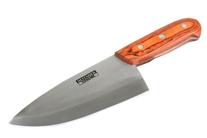 10" Defender Xtreme Butcher Knife Stainless Steel Blade With Brown Wood Handle