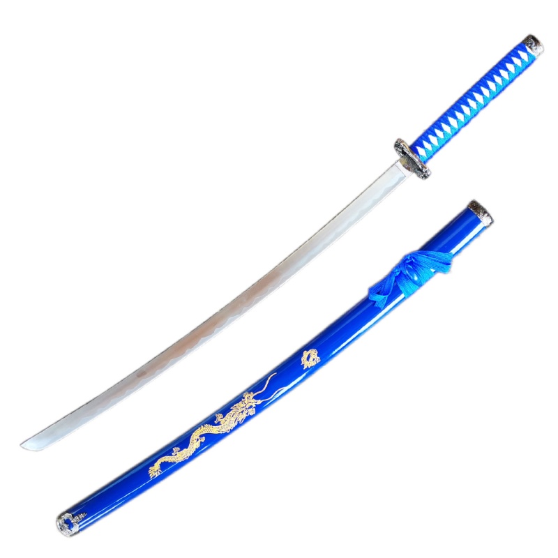 39.35" Blue & Gold Dragon Katana Sword – Carbon Steel Blade