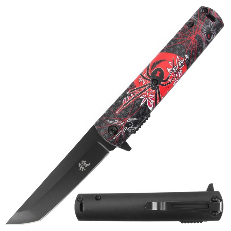Defender 4.5" Assistant Opening 3D Printed Spider Folding Knife With Belt Clip