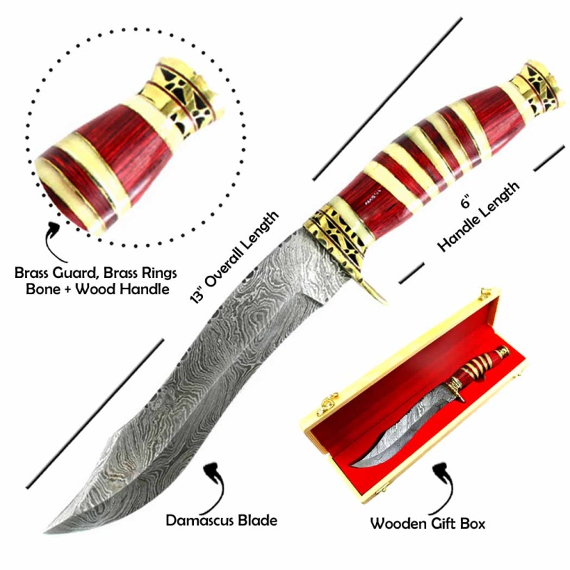 Theboneedge 13" Damascus Steel Fixed Blade Hand Forged Bone & Wood Handle Knife