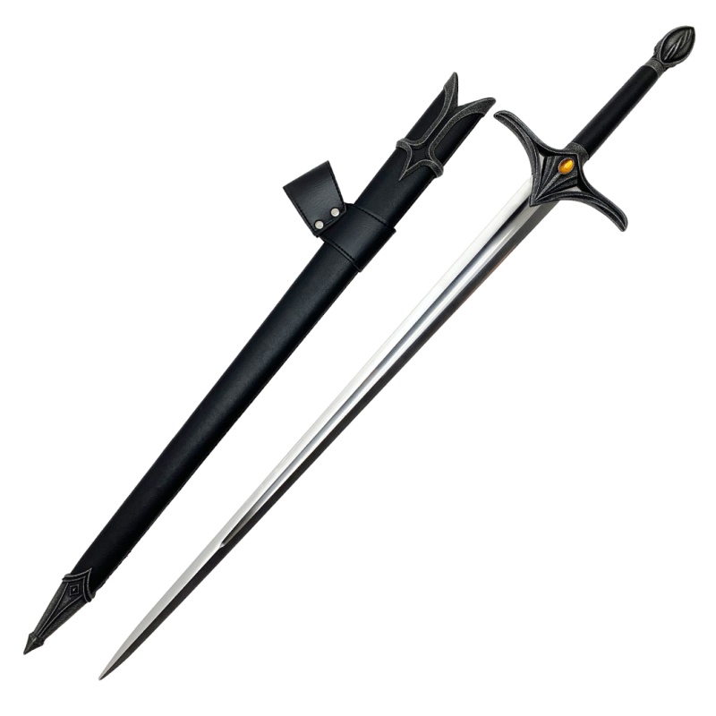 40" Medieval Style Black & Silver Handle Fantasy Sword With Black Scabbard