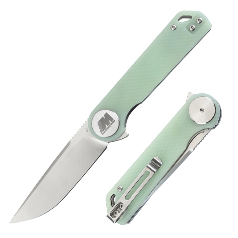 8" Stain Finish D2 Blade Transparent Green G10 Handle Ball Bearing Folding Knife With Box
