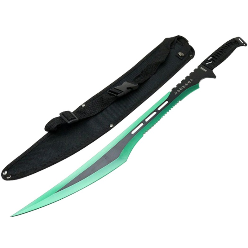 27" Green Stainless 2 Tone Blade Sword With Sheath