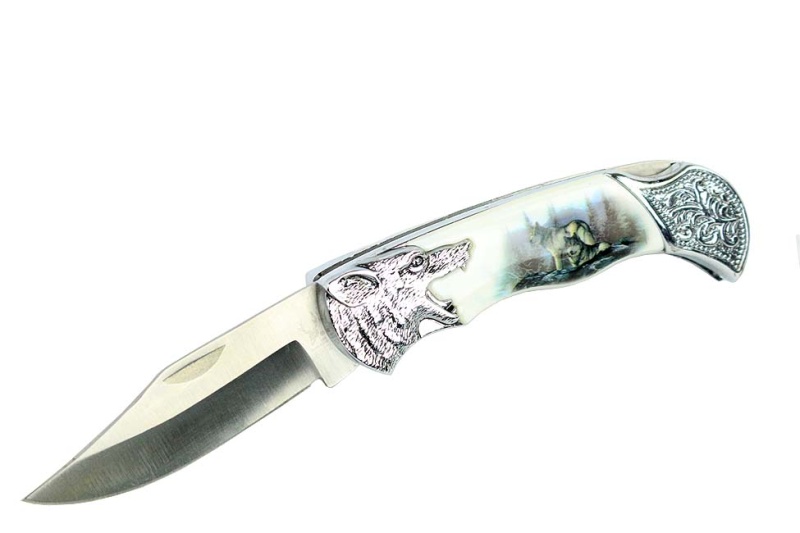 7.25" Boneedge Wolf Folding Knife With Gift Box