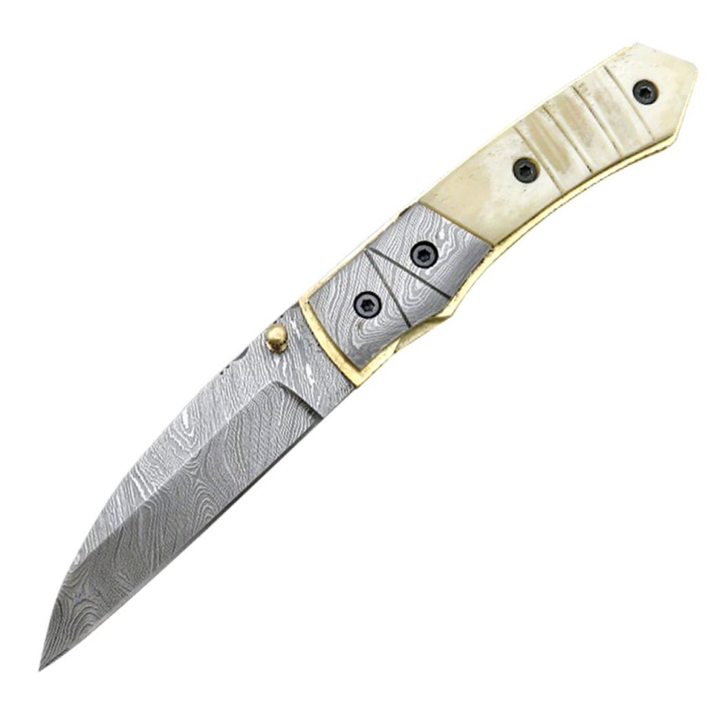 Theboneedge 7.5" Damascus Blade And Handle Folding Knives Handmade With Sheath