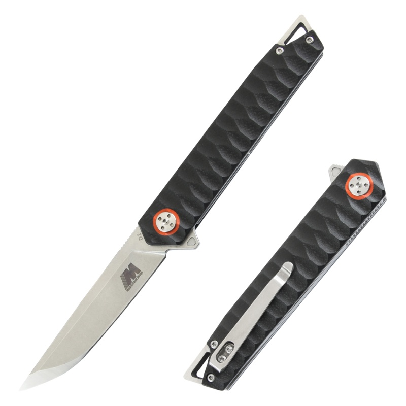 8.5" D2 Blade Black G10 Handle Stone Wash Finish Ball Bearing Folding Knife With Box