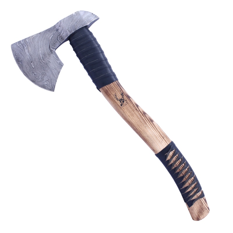Theboneedge 18" Custom Handmade Damascus Steel Throwing Axe Hatchet Ash Wood Handle