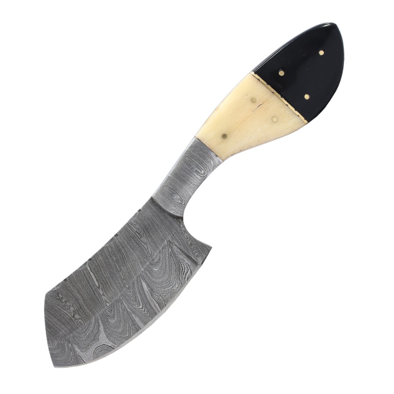 Hunt-Down 9" Damascus Blade Horn Handle Hunting Knife With Leather Sheath