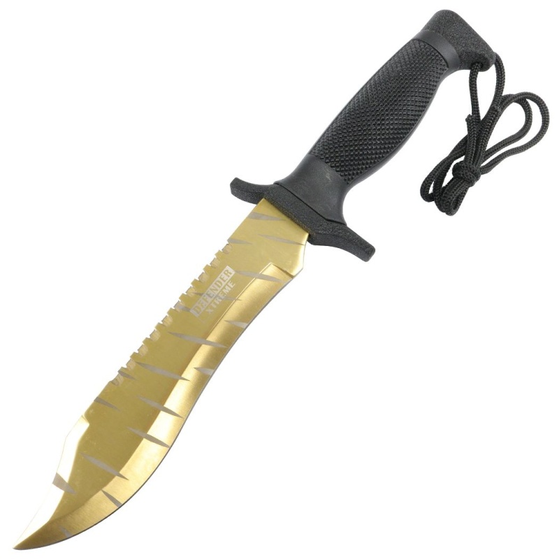 Defender Xtreme Gold 12" Hunting Knife With Sheath Stainless 3Cr13 Steel Knife