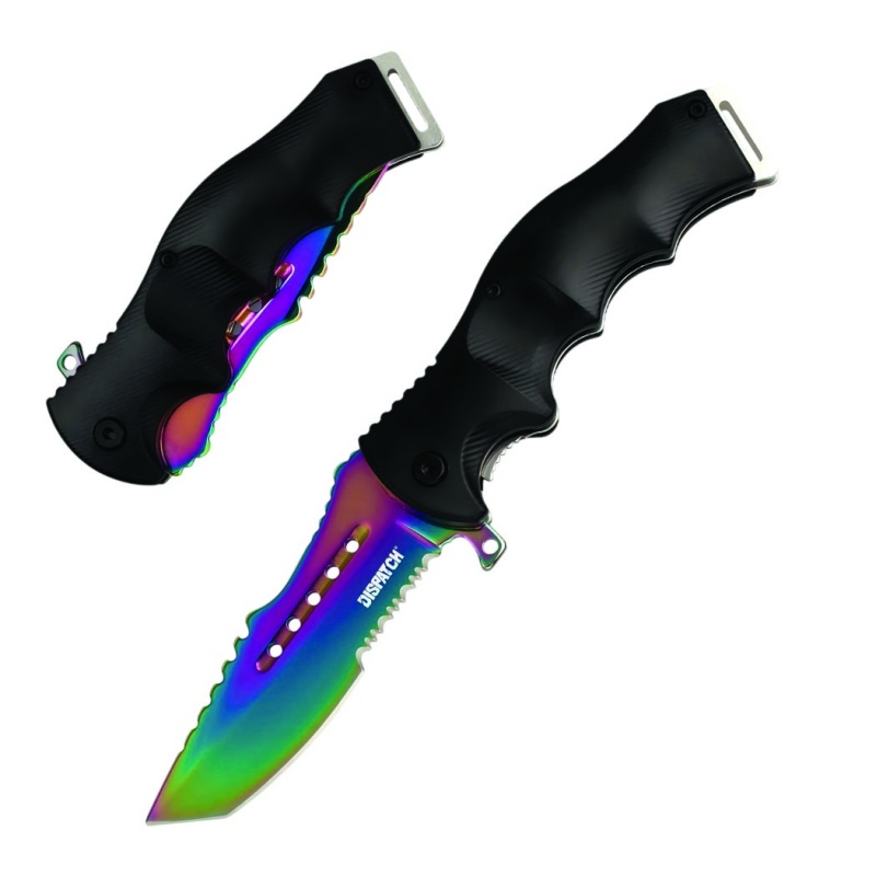 Dispatch 4.5" Closed Fashion Colorful Folding Knife With Serrated Blade & Safety Finger Grip Handle