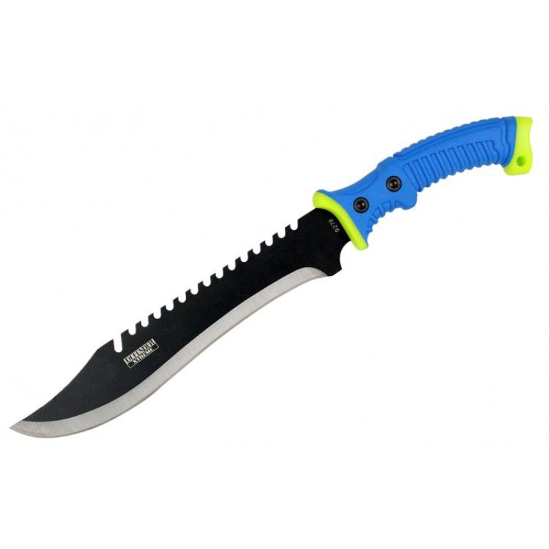 16" Defender Xtreme Full Tang Hunting Knife With Blue/Neon Green Rubber Handle