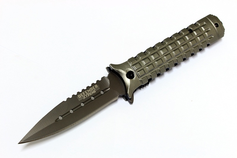 9" Defender Xtreme Collection Grey Folding Spring Assisted Knife With Belt Clip