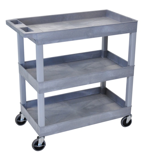 18 X 35 ¼ Inch Gray Tub Cart 3 Shelves - EC111-G