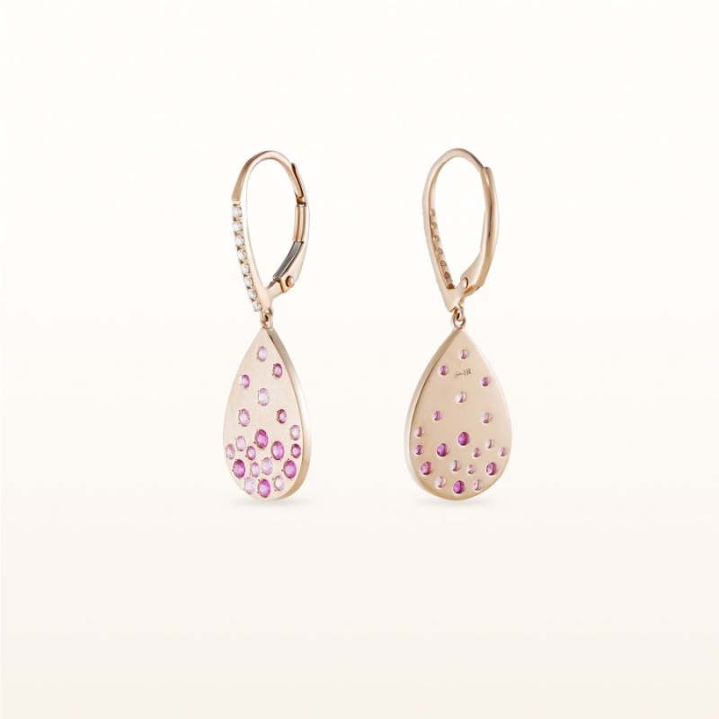 Pear Shaped Pink Sapphire Confetti Earrings In 14Kt Rose Gold