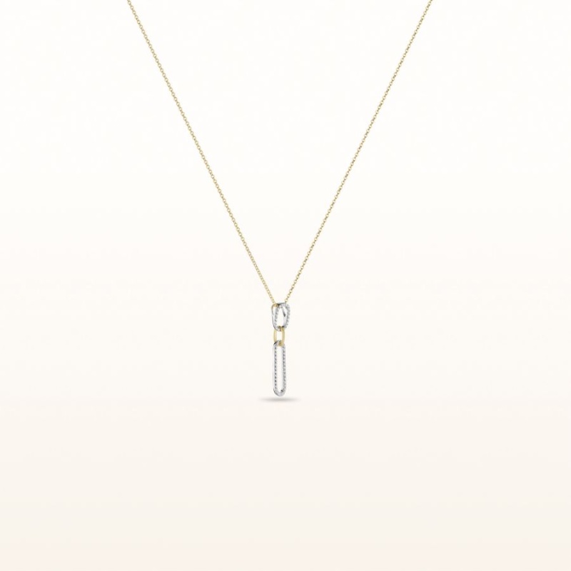 Double Drop Diamond Paperclip Pendant In 14Kt Yellow And White Gold