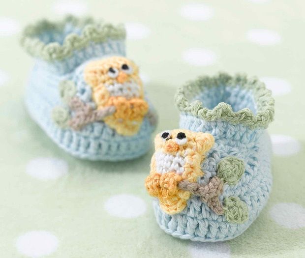 Blue Owl Crocheted Baby Booties