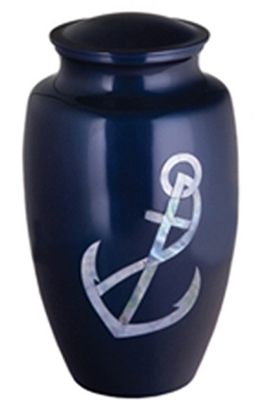 Handcrafted Urn-Blue with Mother of Pearl Anchor Inlay