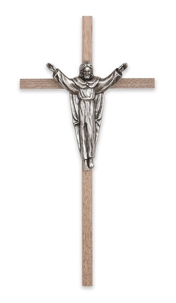 10" Walnut Interior Crucifix - Antique Silver Traditional Risen Corpus