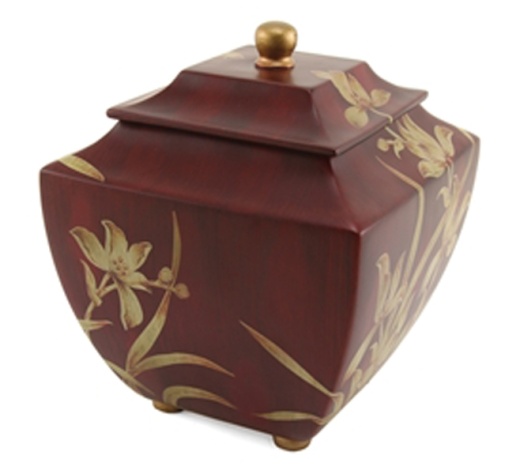Floral Hand Painted Resin Adult Urn-Orchid Burgundy
