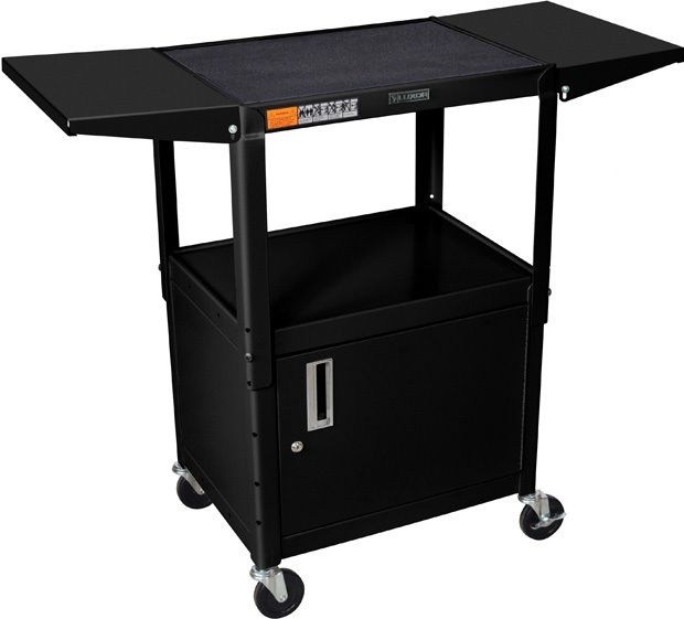 Adjustable-Height Steel Av Cart - Cabinet, Drop Leaf