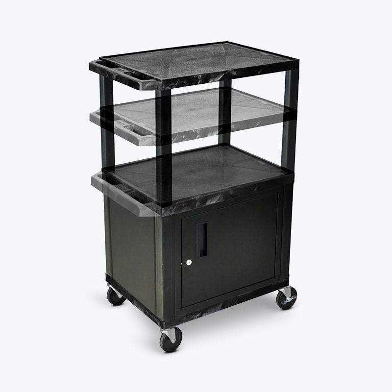Multi-Height Av Cart - 3 Shelf, Cab, Electric - Blk Leg