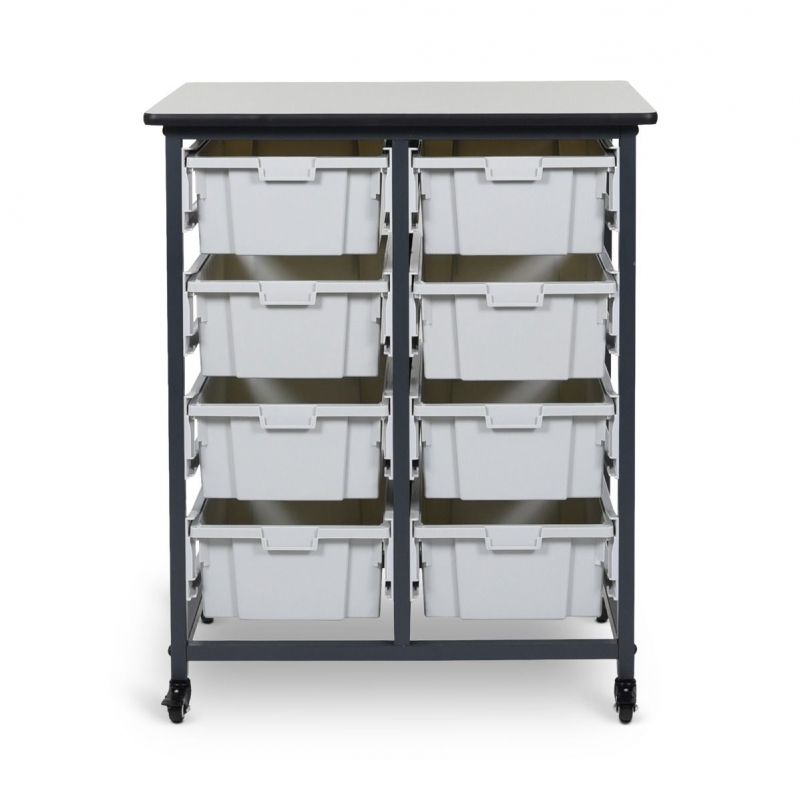 Mobile Bin Storage Unit Double Row With Large Gray Bins