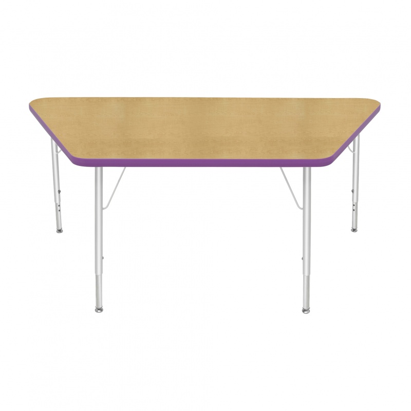 30" X 60" Trapezoid Table - Top Color: Maple, Edge Color: Purple