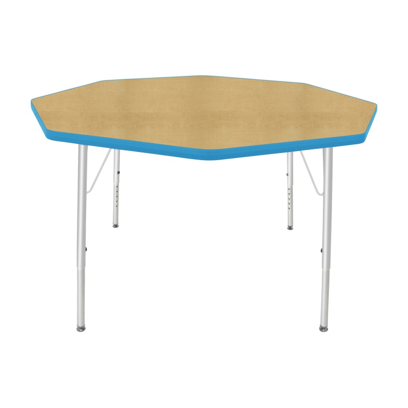 48" Octagon Table - Top Color: Maple, Edge Color: Bright Blue