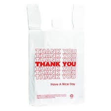 White "Thank You" T-Shirt Bags - 8" X 5" X 10"
