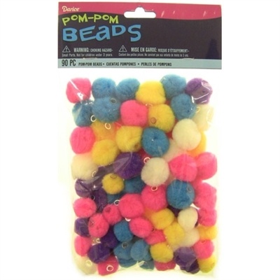 Darice® Pom Pom Beads For Crafts - Bright Colors - Assorted Sizes - 90 Pieces