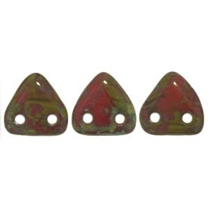 Czechmates 2 Hole Triangle Beads-Opaque Red Picasso