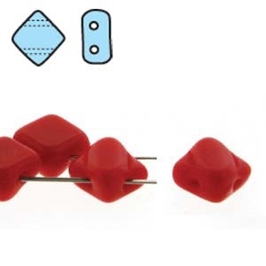 Silky Bead, 6Mm, 2-Hole - Opaque Red
