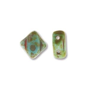 Silky Bead, 6Mm, 2-Hole - Turquoise Travertine/Picasso