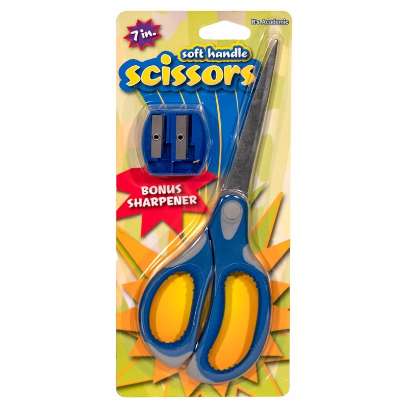Soft Handle Scissors - 7" With Sharpener