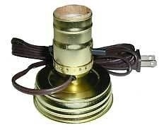 Brass Canning Jar Lamp Adapter - Wide Mouth - Brown Cord